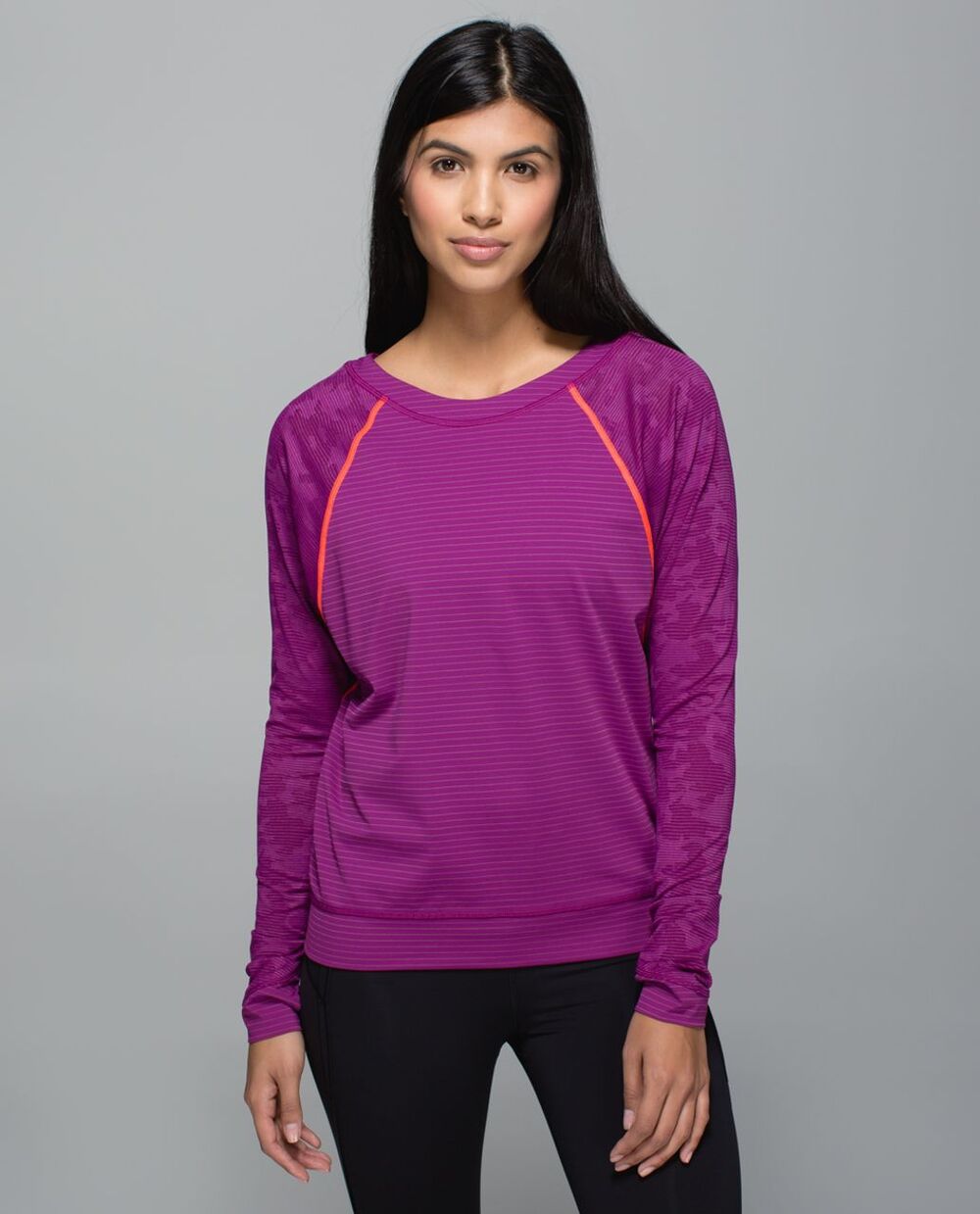 LULULEMON Run For Days Long-Sleeve Top in Regal Plum w/ Camo Mesh Sleeves Size 6